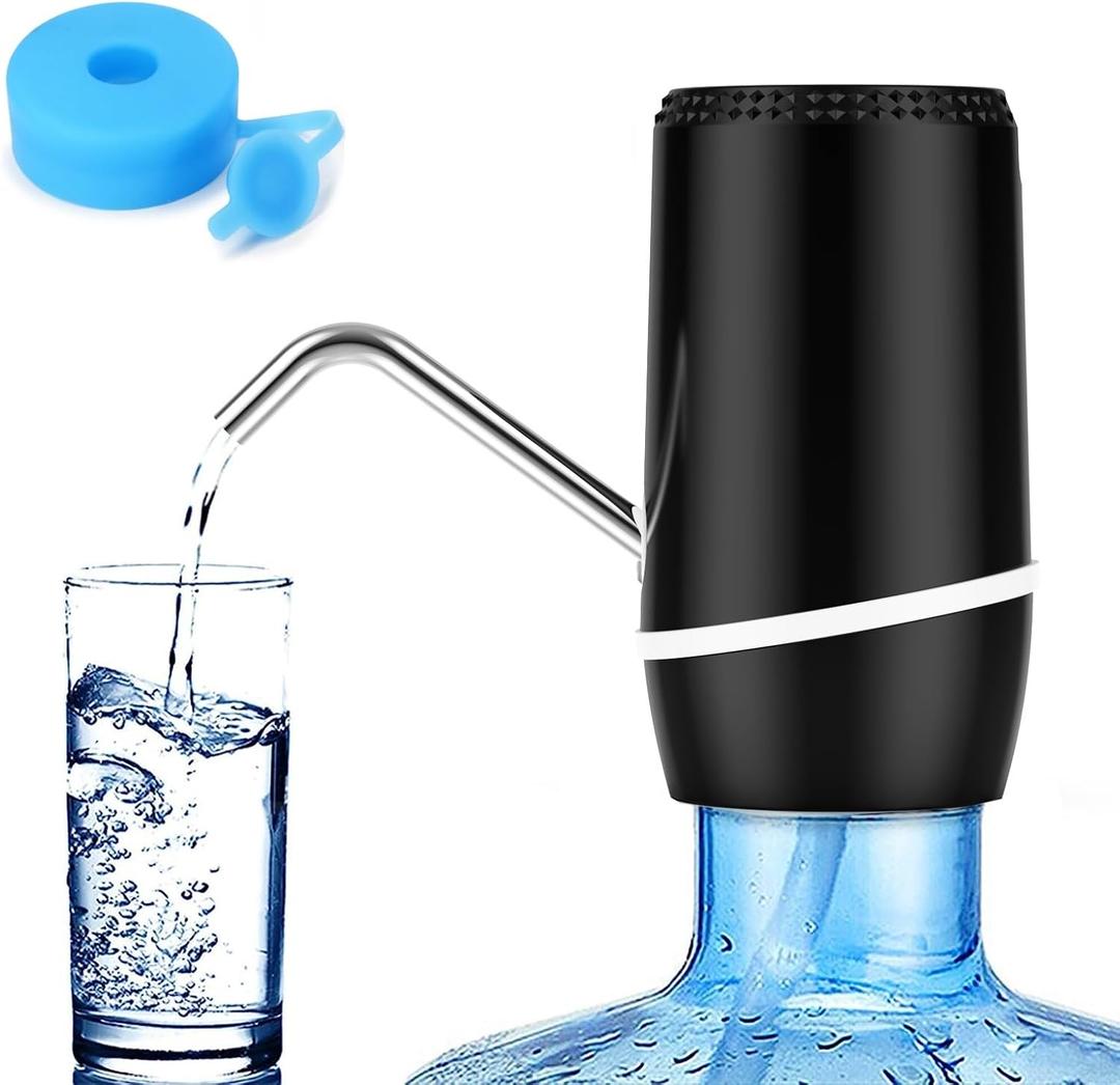 2-5 Gallon Portable Water Dispenser, Water Bottle Pump Rechargeable for 5 Gallon with Silicone Cap, Automatic Drinking Water Jug Dispenser (Black)