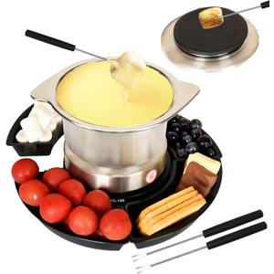 SANGLE SOPFFY 2 in 1 Fondue Pot & Electric S'mores Maker - Cheese and Chocolate Fondue Set with Temperature Control,Detachable Trays,Fondue Pot Electric Set w 4 Forks,Perfect for Parties,Family Gifts