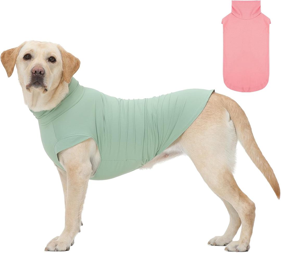ROZKITCH 2 Pack Cooling Dog Shirt, Breathable Sun Protection T-Shirts, Pet Summer Vest, Quick Dry Dog Summer Clothes Beach Hiking Wailking for Large Dogs Boy Girl Green&Pink 2XL
