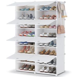 HOMIDEC Shoe Rack, 8 Tier Shoe Storage Cabinet 32 Pair Plastic Shoe Shelves Organizer for Closet Hallway Bedroom Entryway | 32 Pair, Shoe Shelves, Organizer, for Closet, White, 2 by 8