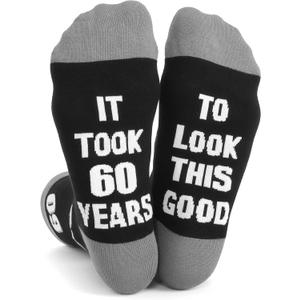 Men Fun Crews Socks for 40th 50th 60th Birthday Gifts, Men Funny Black Crew Cotton Socks (One Size)