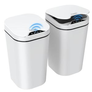 2 Pack Automatic Small Bathroom Waste Can with Lid – 2.5 Gallon Touchless Electric Garbage Can, Motion Sensor Smart Waste Bin, Slim Plastic Wastebasket, Waterproof for Bedroom Office (White)