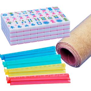 Pink American Mahjong Set 1.2-inch Mahjong Tile Set 166 Pieces American Mahjong Tile Set with Mahjong Table Mat and Mahjong Racks with Pushers