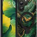 YOVIAKK Galaxy S25 Ultra Case with Stand Support Magsafe,Heavy Duty Military-Grade Drop Shockproof Soft TPU+Hard PC Phone Case for Samsung Galaxy S25 Ultra,Glow in The Dark,Green Gold Marble