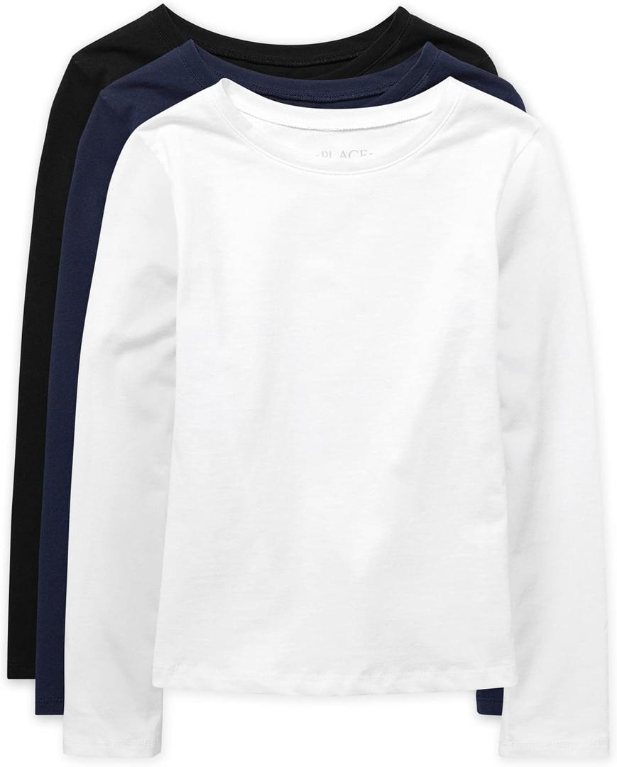 The Children's Place baby girls And Toddler Short Sleeve Basic Layering T-shirt T Shirt, Black/ Tidal/ White 3 Pack, 3T US