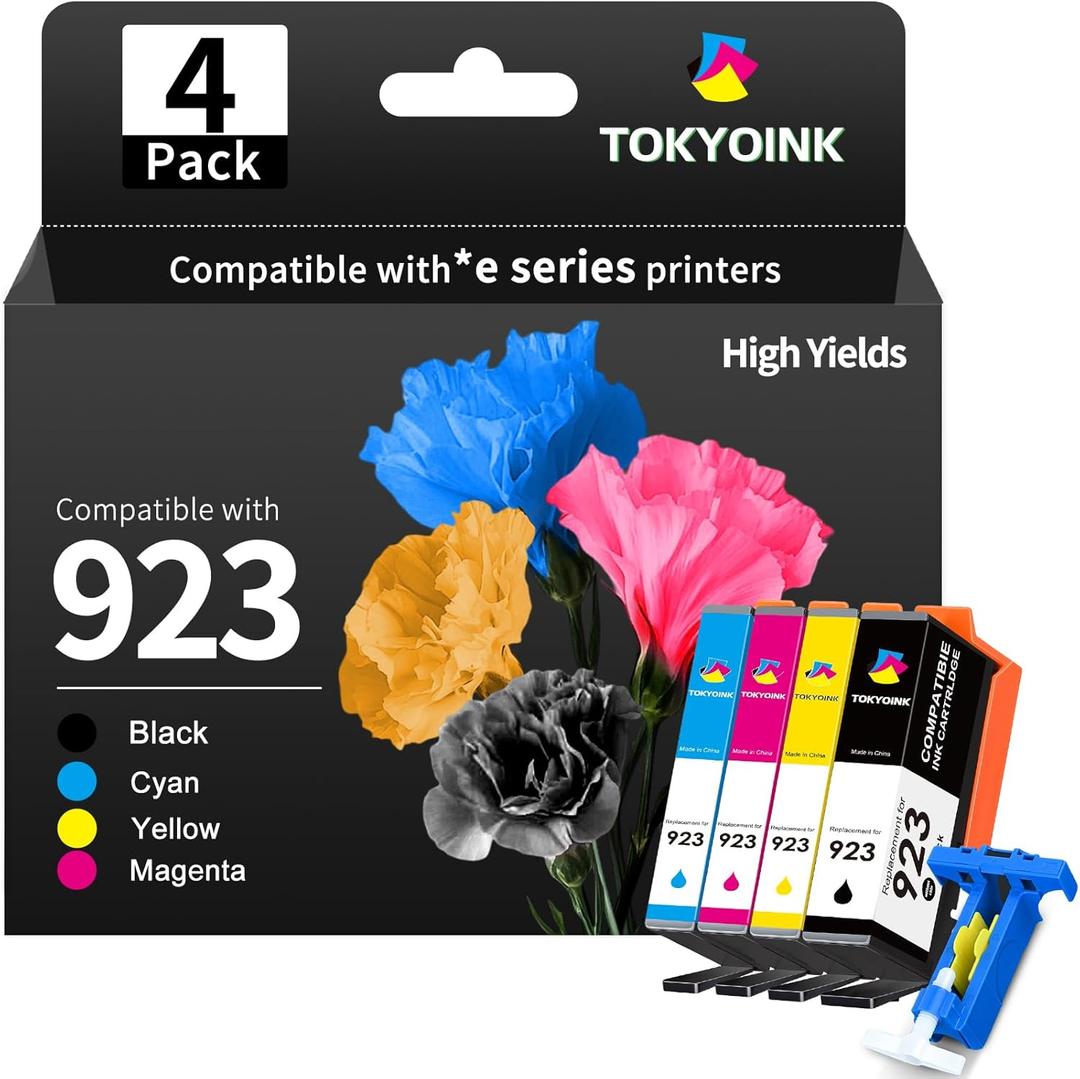 923 Ink Cartridges Combo Pack Replacement for HP 923 Ink Cartridges Work for OfficeJet 8120 8122e 8123 OfficeJet Pro 8130 8135e 8138e 8139e Printer Without Chip (Black/Cyan/Yellow/Magenta 4 Pack)