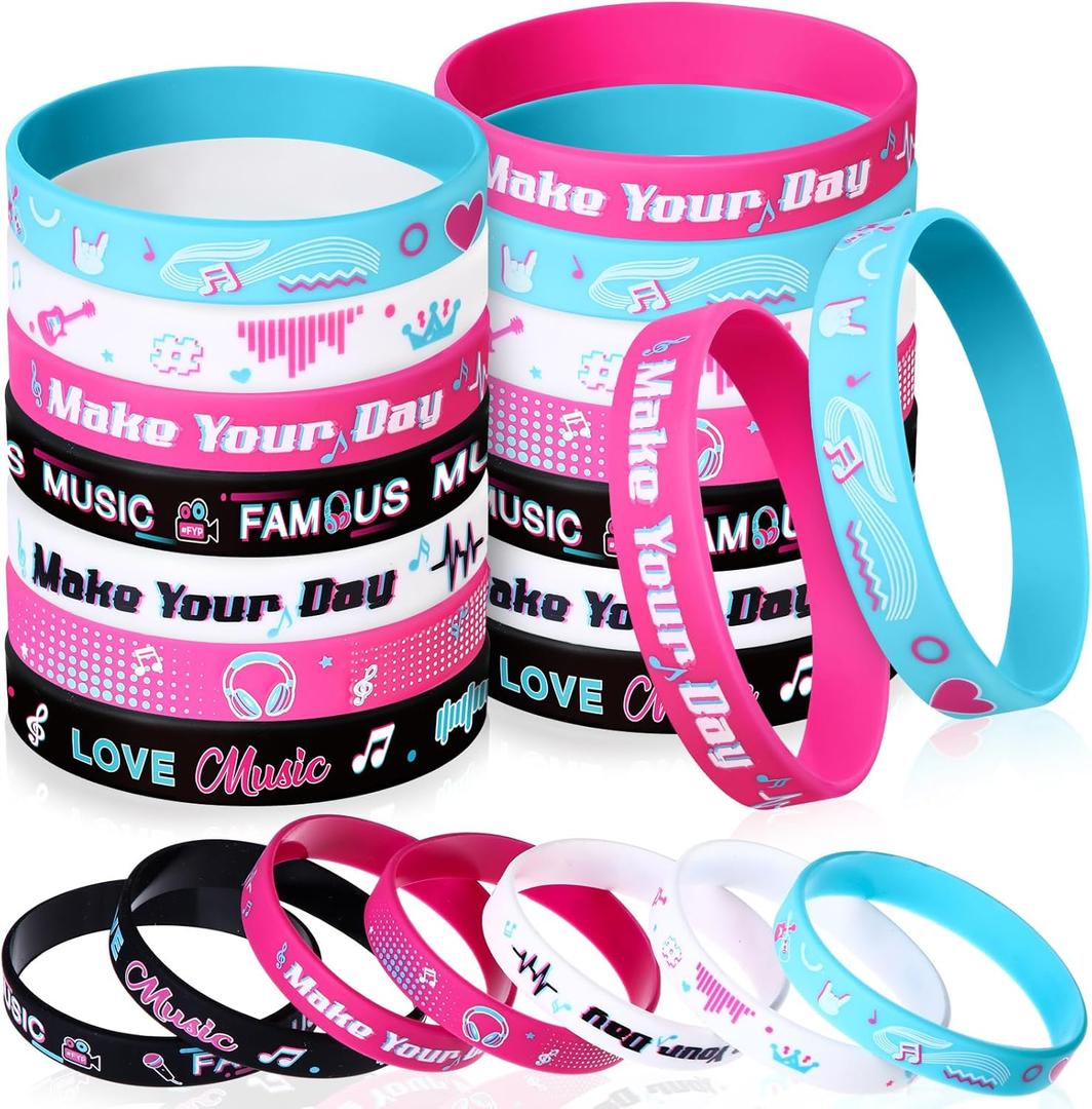 Capoda 24 Pcs Music Silicone Bracelets Bulk Rubber Wristbands Piano Notes Dance Challenge Inspirational Wristbands Gift for Girls Boys students Short Video Musical Party Favors Birthday Supplies