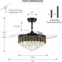 52 Inch Chandelier Ceiling Fan, Fandelier Retractable Ceiling Fan for Bedroom Living Room, 3 Color Tempeature, 6-Speed Reversible Motor, Timer & Memory Function-Black