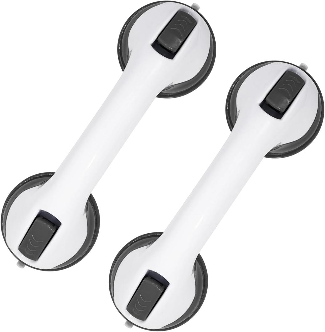 2-Pack Grab Bars for Bathtubs and Showers, 12 inch Shower Handle Suction Shower Bar, Safety Bars for Shower Chair, Bathroom Grab Bar for SeniorNo Drilling Removable (Gray, 12 inch)