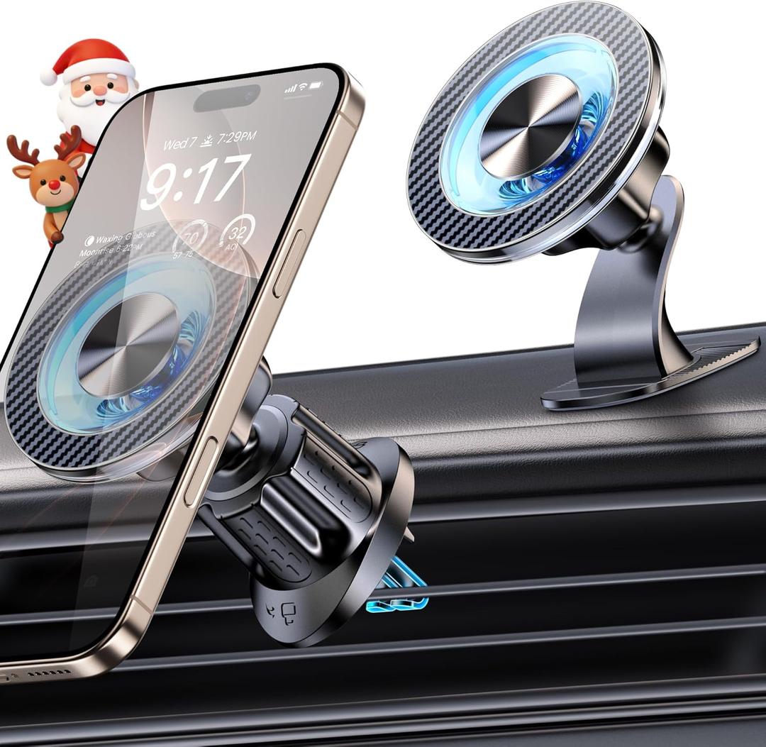 for MagSafe Car Mount Magnetic Phone Holder for Car [2026 Upgraded 22X Magnets & Double-Hooks] Phone Holders for Your Car Stand for Dashboard Vent GPS for iPhone 17/16/15/14/13 Android etc (Black)