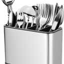 uxcell Kitchen Utensil Holder, Stainless Steel Square Partition Storage Cooking Utensil Holder 4 Compartment 7.1" Caddy Flatware Countertop Organizer, Silver Tone