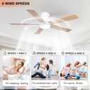 52" Flush Mount Ceiling Fans with Lights and Remote Control, Brushed Nickel, 6 Speeds Reversible DC Motor, 5 Blades Low Profile Ceiling Fans LED Light for Bedroom/Living Room (White)
