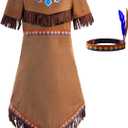 ReliBeauty Girls Native Costume Kids Dress Outfit,130 (6-7/130, Brown)