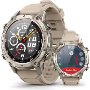 Smart Watch for Men, with GPS, Offline Maps, Heart Rate, Blood Oxygen, Stress, Sleep Monitor, 178 Sports Modes, 5ATM Waterproof Round Watch, 1.43-inch AMOLED Display, Compatible Android and iOS Khaki