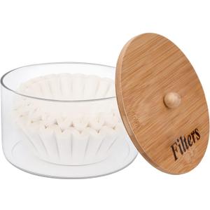 Coffee Filter Holder with Lid,Glass Coffee Filter Storage Container,Coffee Filter Dispenser,Rustic Coffee Filter Organizer Basket,Coffee Filter Container for Counter, Coffee Bar Accessories Decor, 6.3 inches x 3.9 inches