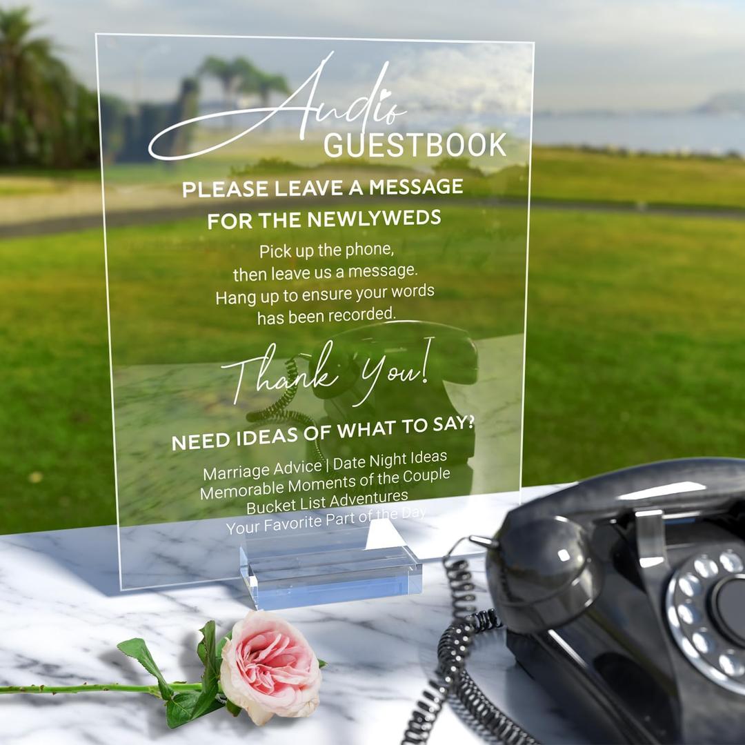 Acrylic Audio Guest Book Sign for Wedding, 8x10 Elegant Wedding Guestbook Sign with Clear Acrylic Holder Stand for Display, Audio Guestbook for Reception Table Decor