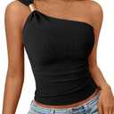 PRETTYGARDEN One Shoulder Going Out Tops for Women Trendy 2026 Summer Y2K Clothes Sleeveless Fitted Spring Fashion Shirts Black, Large
