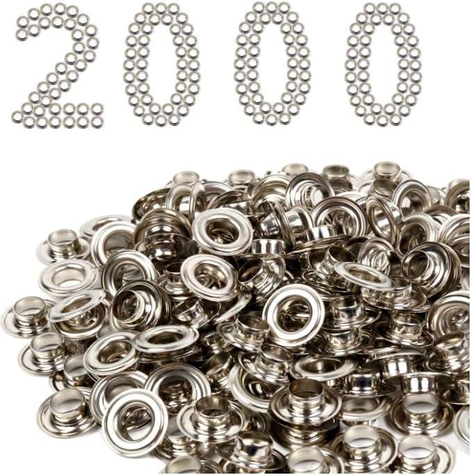 Grommet Kit 2000 Sets, Grommets Eyelets 6mm/10mm/12mm Sewing Eyelets Metal Grommet Kits Metal Eyelets Kits Grommets Eyelets for Repairing Canvas, Leather, Curtains (12mm)