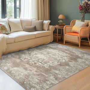 jinchan Vintage Floral 5x7 Area Rugs - Machine Washable Distressed Design Soft Ultra-Thin Low-Pile Non-Slip Carpet for Kitchen Bedroom Nursery Living Room Dining Room Home Office (5x7ft,Brown)