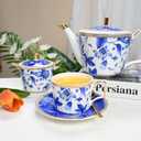 Bone China Tea Set for Adults, Blue and White Porcelain Tea Sets, Bone China Tea Cup Set With Teapot Creamer Pitcher Sugar Bowl and Teaspoons, Vintage Tea Sets for Women Tea Part