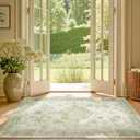 jinchan Washable Area Rug 3x5 Entryway Rug - Distressed Spring Floral Low-Pile Soft Non Slip Indoor Floor Carpet for Kitchen Bedroom Entrance Laundry Living Room(3x5ft, Sage Grey)