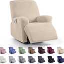 KinCam Recliner Covers, Stretch Reclining Chair Covers, Recliner Sofa Slipcovers Stripe Jacquard Recliner Couch Covers Furniture Protector Covers for Pet Kid (1 Seater, Vanilla)