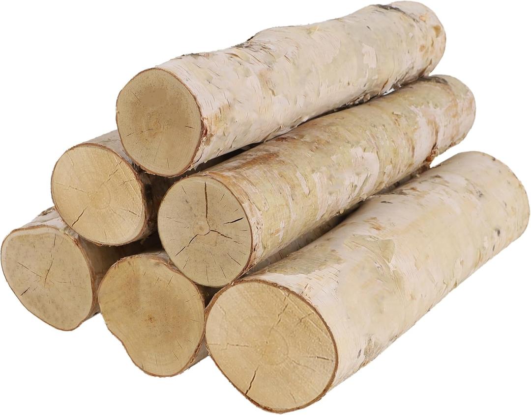 6 Pack Birch Logs for Fake Fireplace Decorative White Birch Branches Logs Unfinished Natural Wood DIY Crafts for Indoor Home Decoration Electric Fireplace Decor (3.2"-4" Dia.)