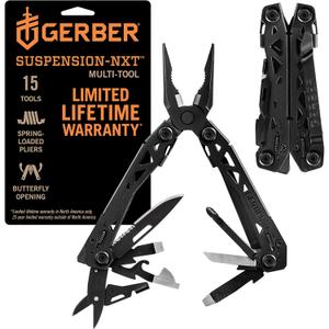 Gerber Gear Suspension-NXT EDC Multitool 15-in-1 Pocket Knife, Needle Nose Pliers and Wire Stripper for Camping and Survival, Black