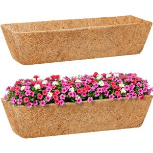 2 Pack 24 Inch Coco Liners for Planters - Coconut Liners for Planters Window Box Liners Coconut Fiber Planter Liner for Flowers Durable Natural Coconut Planter Liners for Outdoor Decor