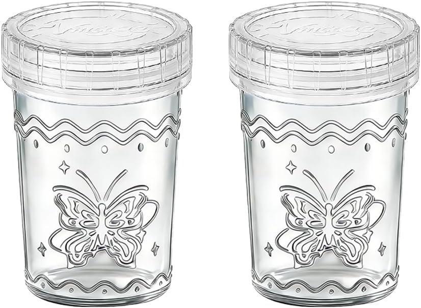 2-Pack 20oz Glass Jars with Lids, glass yogurt containers with lids, wide mouth mason jars, BPA free Food Storage Containers for Snacks, Yogurt, Salad, Meal Prep, Jar Dco (White)