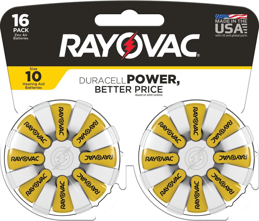 Rayovac Size 10 Hearing Aid Batteries (16 Pack) (Yellow Tab)
