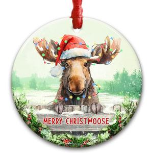 5 x Cute Moose Christmas Ornament 2025 - Peeking Moose Playing with Xmas Light Ornaments - Farm Animal Lover Gift for Kids, Men, Women, Rustic Holiday Decor