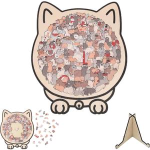 135-Piece Colored Cat Shaped Wooden Jigsaw Puzzle,Cats Shaped Wooden Puzzle,Wooden Jigsaw Puzzles for Adults,Wooden Cat Puzzles for Cats Lovers,Home Decor