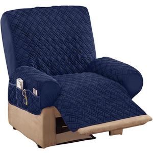 Collections Etc Diamond-Shape Quilted Stretch Recliner Cover with Storage Pockets and Elastic Straps - Furniture Protector (Navy)