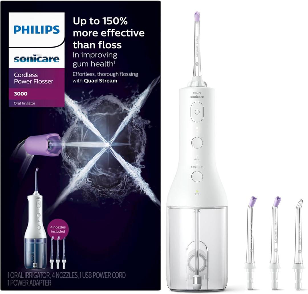 SONICARE Philips Cordless Power Flosser 3000 + 2 Additional Nozzles (4 Total) White, HX3827/21