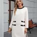 LifeShe Women's Long Sleeve Tweed Mini Dress Business Work Short Dress Elegant Cute Party Dresses (M)