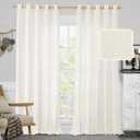 LAMIT Cream White Linen Curtains for Bedroom, 84 Inch Natural Light Filtering Privacy Window Panels Grommet Faux Linen Textured Sheer Drapes for Living Room, Set of 2 Panels, 60 x 84 Inch