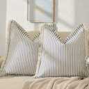 ZWJD Throw Pillow Covers 20x20 Set of 2 Striped Pillow Covers with Fringe Chic Cotton Decorative Pillows Square Cushion Covers for Sofa Couch Bed Living Room Farmhouse Decor, Blue