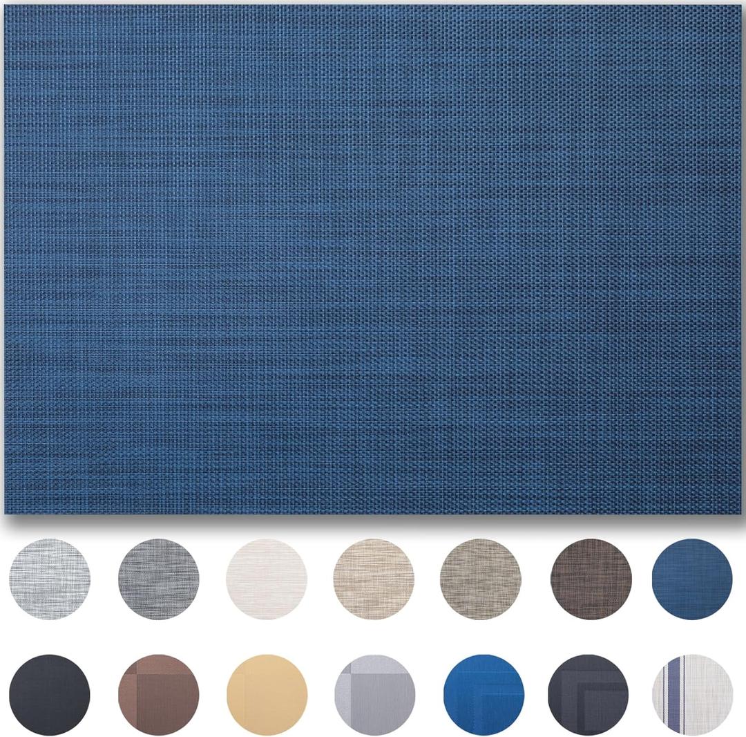 Placemats Set of 8 - Easy Clean Woven Vinyl Placemats for Dining Table, Indoor/Outdoor Place Mats, Washable PVC Table MatsNavy Blue