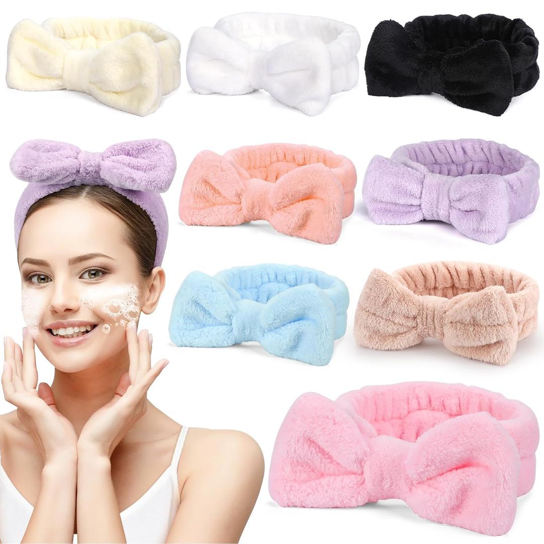 UMIKU 8 Pack Facial Headbands for Women - Soft Coral Fleece Cosmetic and Skincare Head Wraps for Makeup, Hair Care, Face Washing and Spa Gifts (Black, khaki, beige, white, light blue, light purple, ivory pink, light pink)