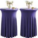 Qubjus 2 Pack Cocktail Tablecloths Stretch Table Skirt - 32x43 inch Bar High Top Stylish and Elegant Cocktail Table Covers for Parties, Weddings, Holidays - Purple