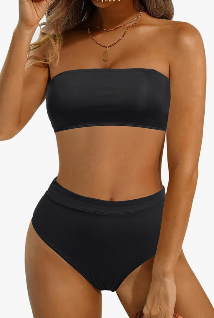 Tempt Me Women Bandeau Bikini Set Strapless Two Piece Sexy Swimsuit High Waisted High Cut Bathing Suits Cheeky Swimwear, XXL
