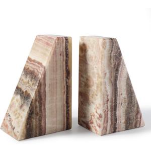 Koville Natural Onyx Bookends for Shelves, Decorative Bookends for Heavy Books, Non-Slip Heavy Duty Book Stopper for CD/Movies, Aesthetic Decorative Book Ends for Bookshevles Table Home Decor