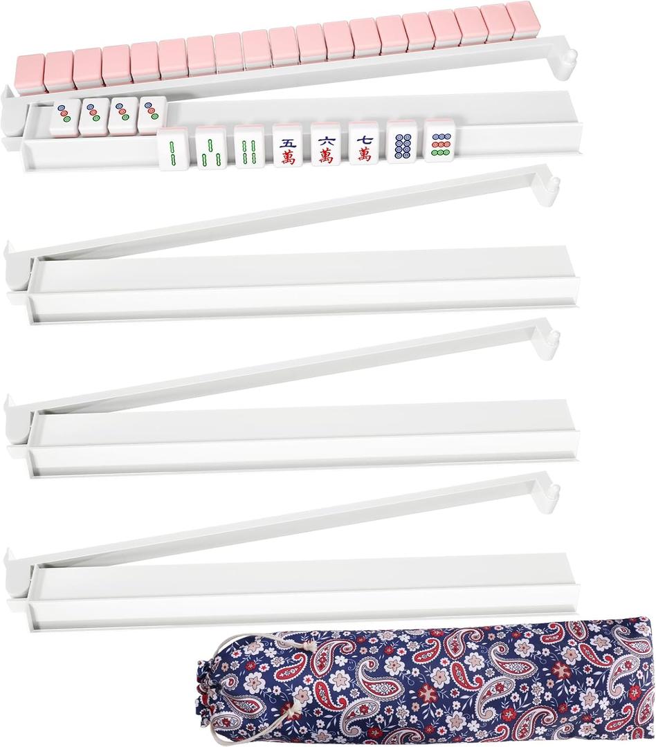 Mahjong Racks with Pushers Set of 4, All in One Acrylic Mahjong Pushers and Racks, Portable American Mahjong AccessoriesWhite