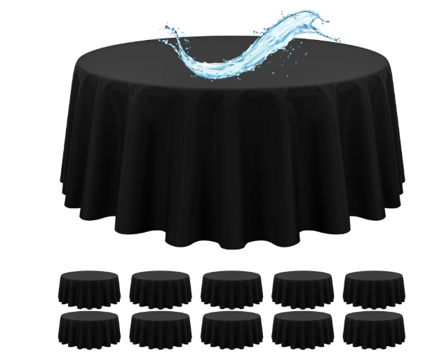10 Pack Black Round Tablecloth 120 Inch, Waterproof Polyester Table Cloth for Round Tables, Black Tablecloths Stain and Wrinkle Resistant Washable Fabric Table Cover for Party Dining Wedding Banquet