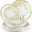 Disposable Plates for Party 50 Sets, 7'' & 9'' Paper Plates, Heavy Duty Golden Dot White Paper Plates Napkins Cups for Baby Shower Birthday Wedding