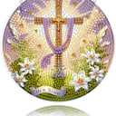 Eiflow Glass Diamond Art Kit Hanging Ornament, DIY Stained Glass Diamonds Painting Hanging Board Kit, Crystal Diamond Art Painting Pendant Full Drill (Religious Cross)