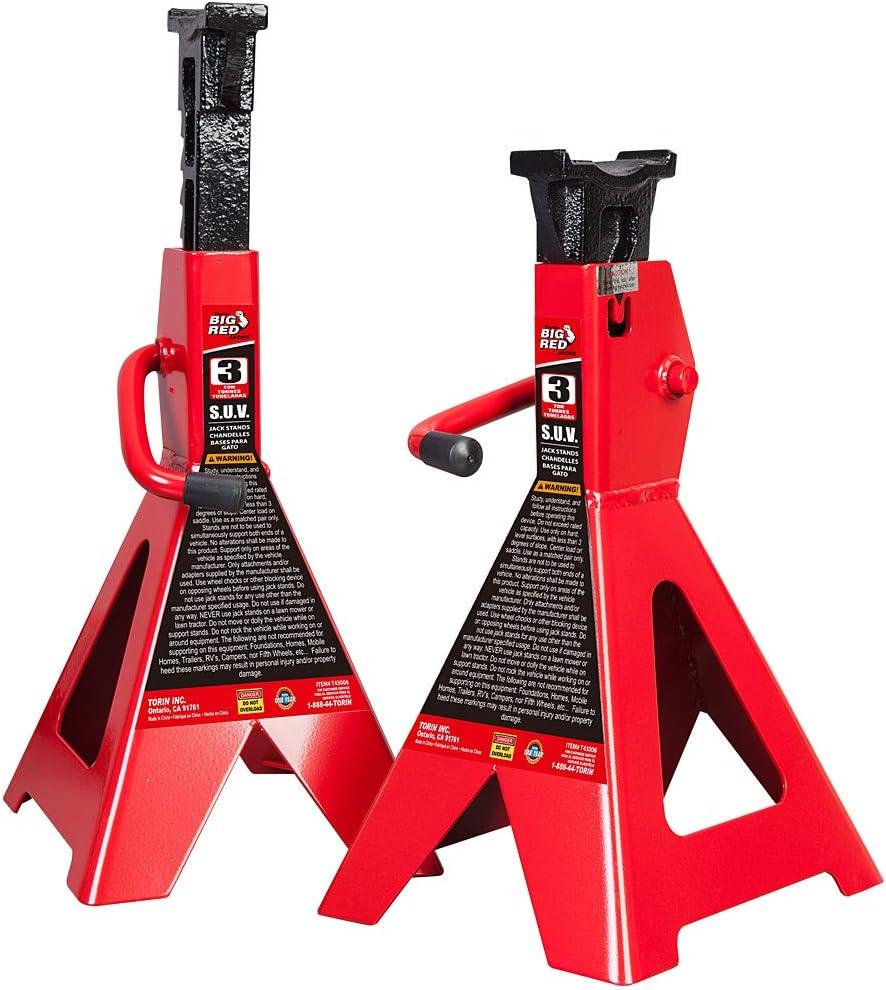 BIG RED T43006 Torin Steel Jack Stands (Fits: SUVs and Extended Height Trucks): 3 Ton (6,000 lb) Capacity, Red, 1 Pair