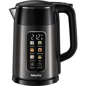 Mecity Electric Kettle 1.7L Touch Screen Temperature Control Water Boiler, No Plastic Contact with Water. 6 Preset Temperature Programs, 2 Hours Keep Warm, Auto Shut Off, Dark Grey