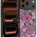for iPhone 17 Pro Case, Black Floral Flower Pattern Case [Compatible with MagSafe] [Translucent Matte] Cute Slim Shockproof Protective Women Girls iPhone Case, Pink Hibiscus Flower
